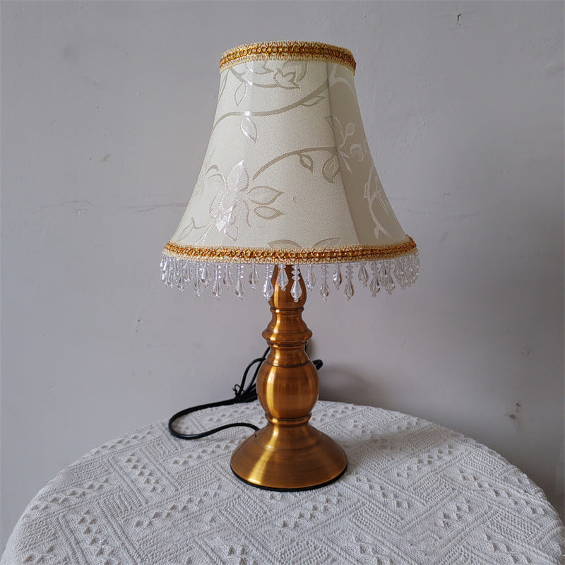 Fabric Metal Flower Cylinder Table Lamp
