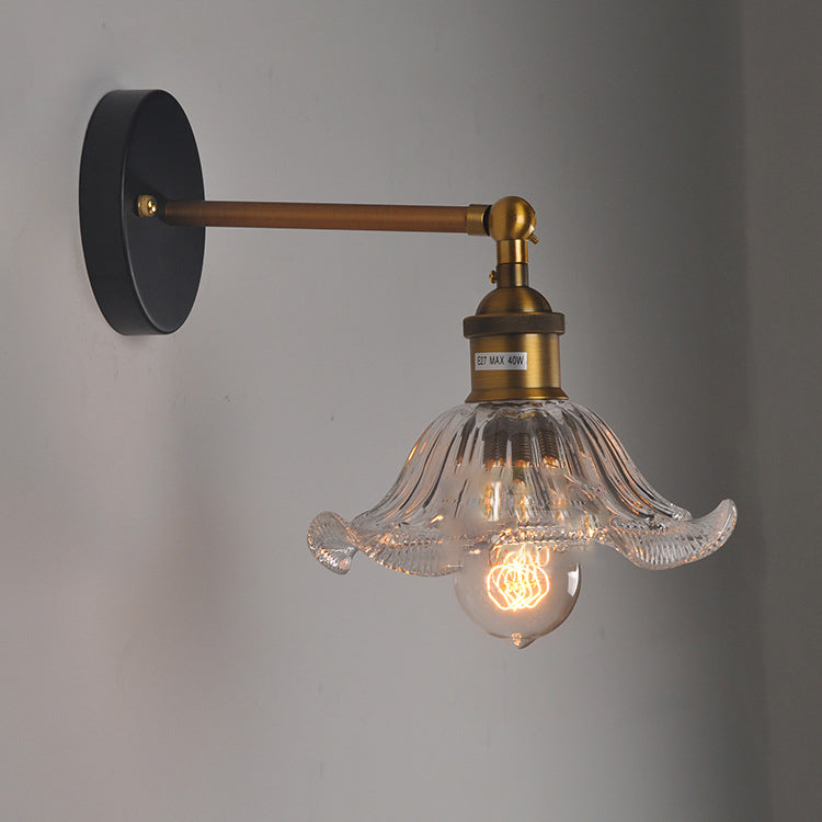Iron Glass Flower Bedside Wall Lamp