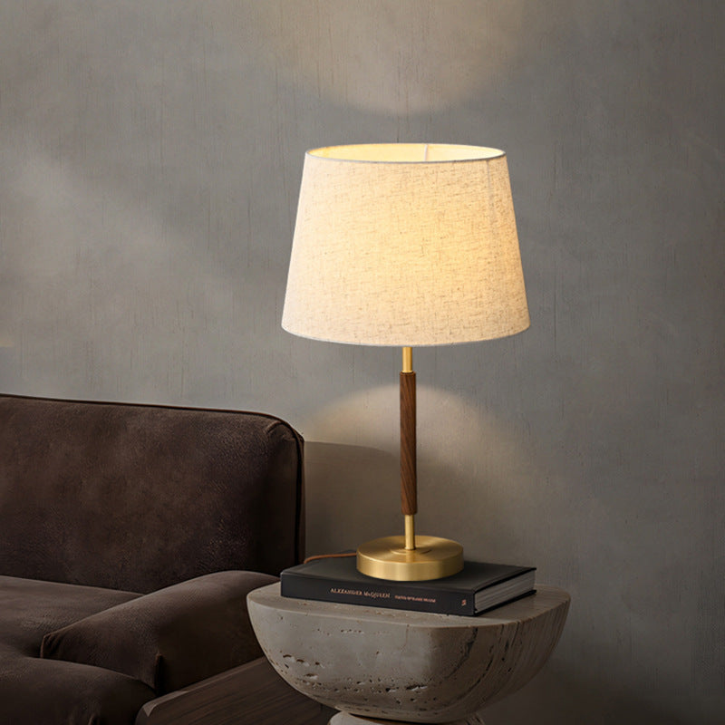 Brass Fabric Cylinder Bedside Table Lamp