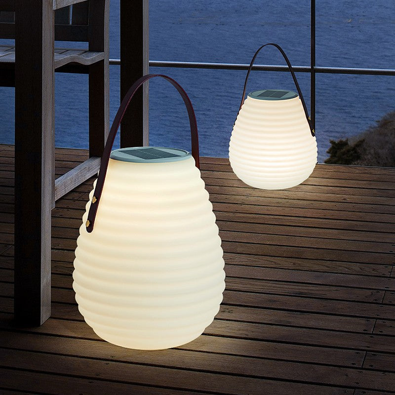 Leather PE Cylinder Striped Outdoor Light