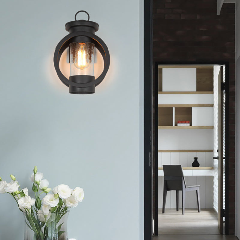 Round Cylindrical Iron Glass Outdoor Light