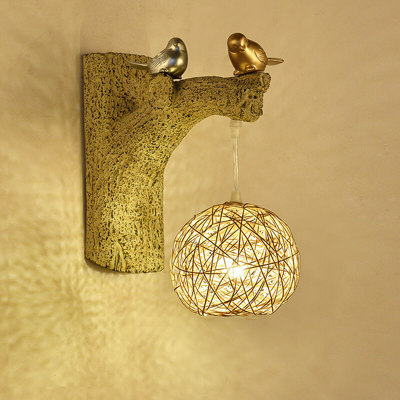 Rattan Woven Bird Wall Lamp