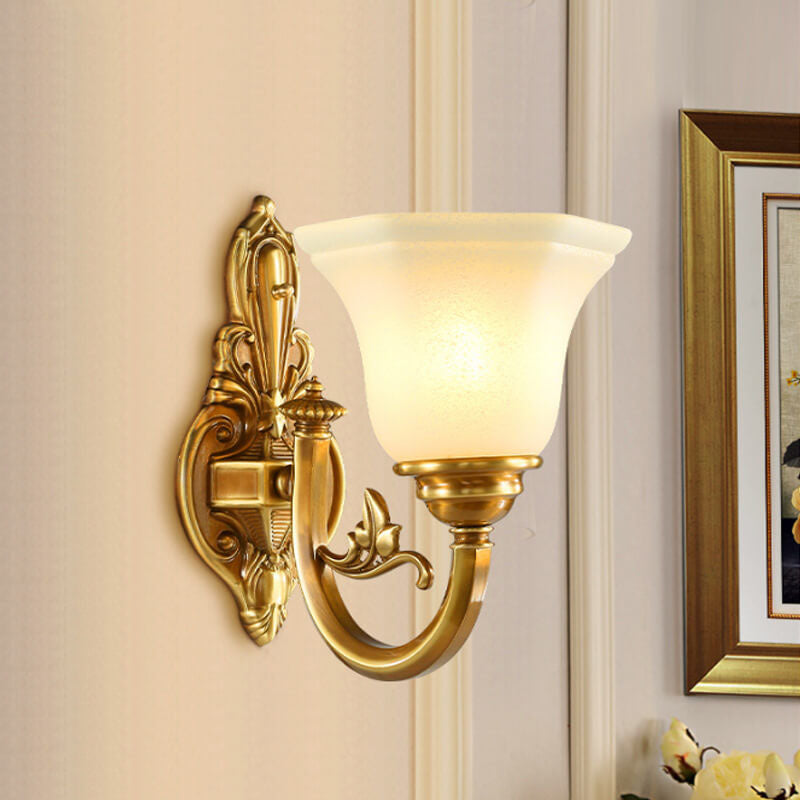 Brass Glass Cone Carved Wall Lamp