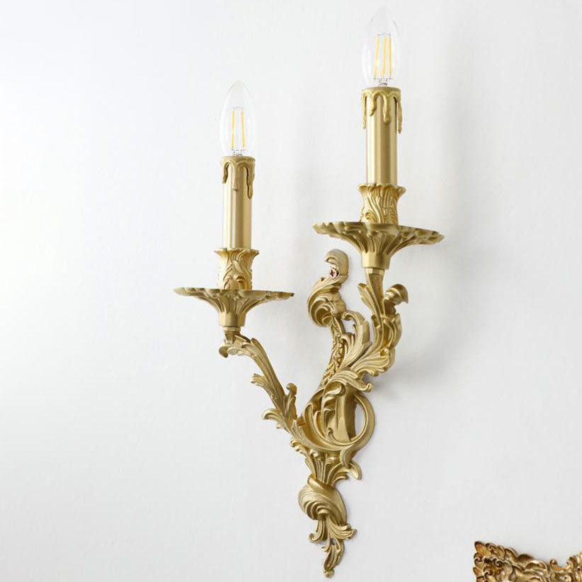 Brass Candelabra Carved 2/3 2-Light Wall Lamp
