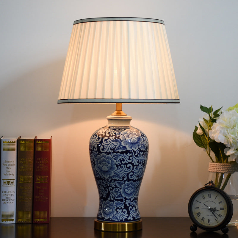 Fabric Hand-Painted Celadon Living Table Lamp