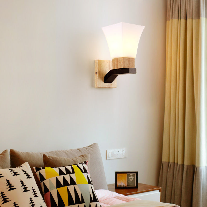 Quadrangular Solid Wood Iron Wall Lamp
