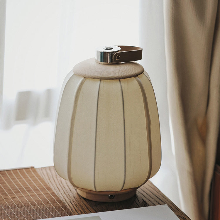 Portable Round Lantern Wood Table Lamp