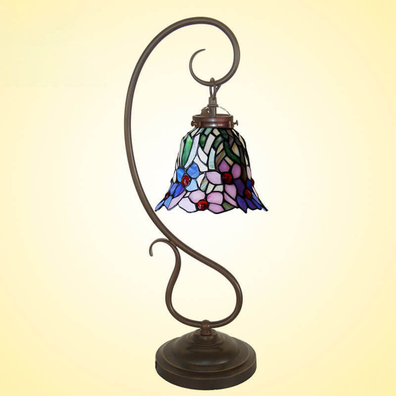 Orchid Stained Glass Metal Table Lamp