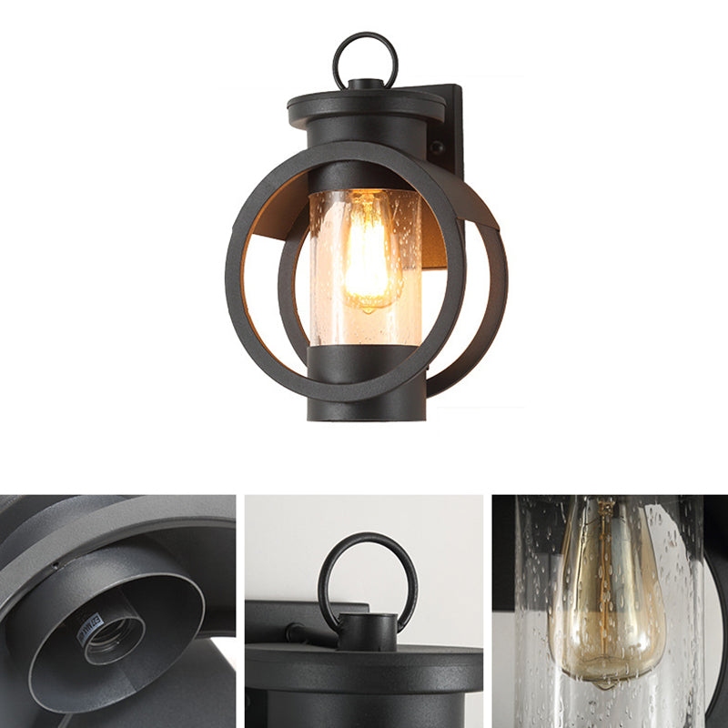 Round Cylindrical Iron Glass Outdoor Light