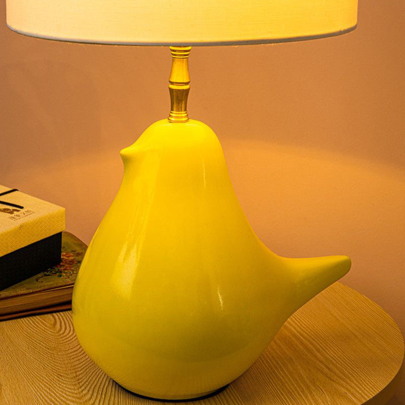 Cylindrical Fabric Kettle Ceramic Table Lamp