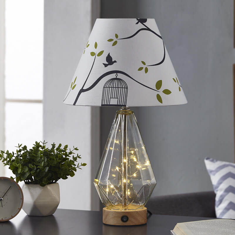 Fabric Glass Rhombus Table Lamp