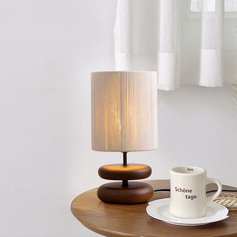 Walnut Fabric Lampshade Cylinder Table Lamp