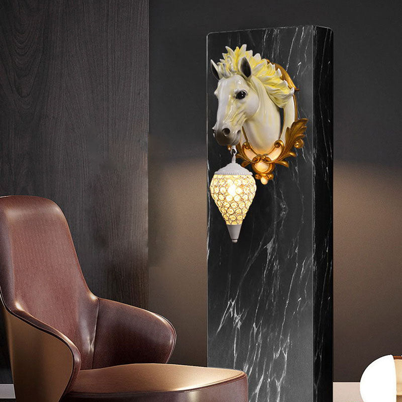 Eclectic Resin Horse Head Wall Lamp