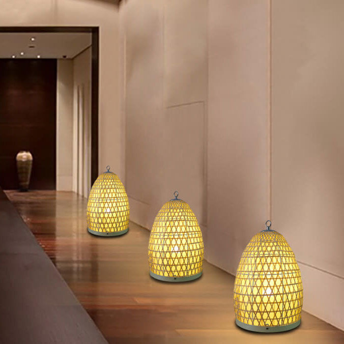 Bamboo Weaving Parchment Oval Floor Lamp