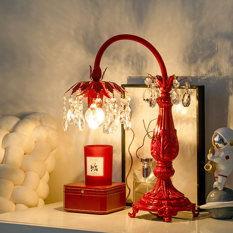 Crystal Beaded Iron Carved Table Lamp