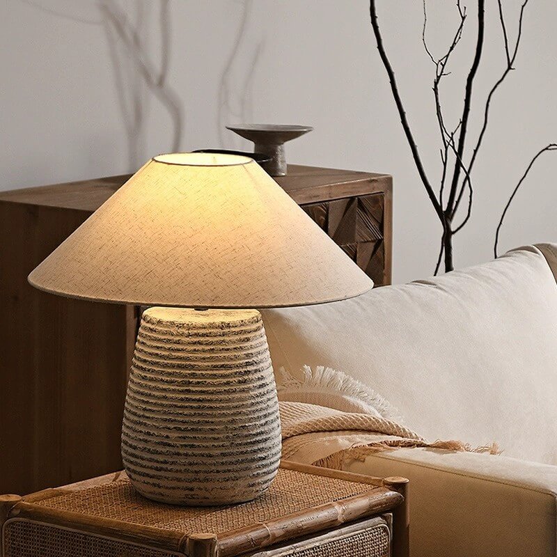 Cone Fabric Ceramic Column Table Lamp