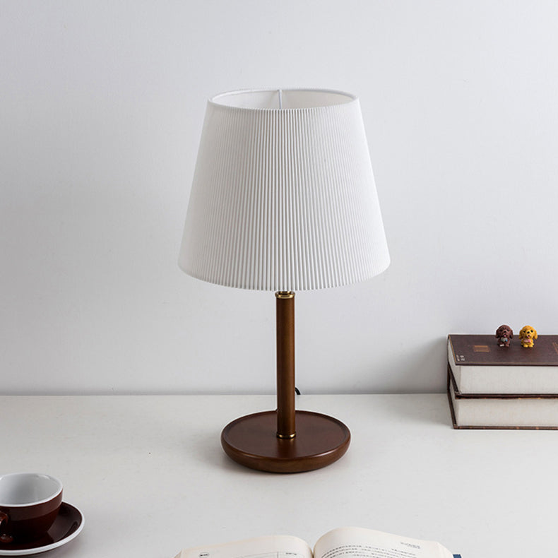 Pleated Fabric Wooden Bedroom Table Lamp