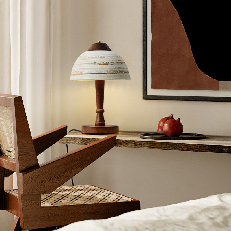 Solid Wood Ceramic Dome Table Lamp