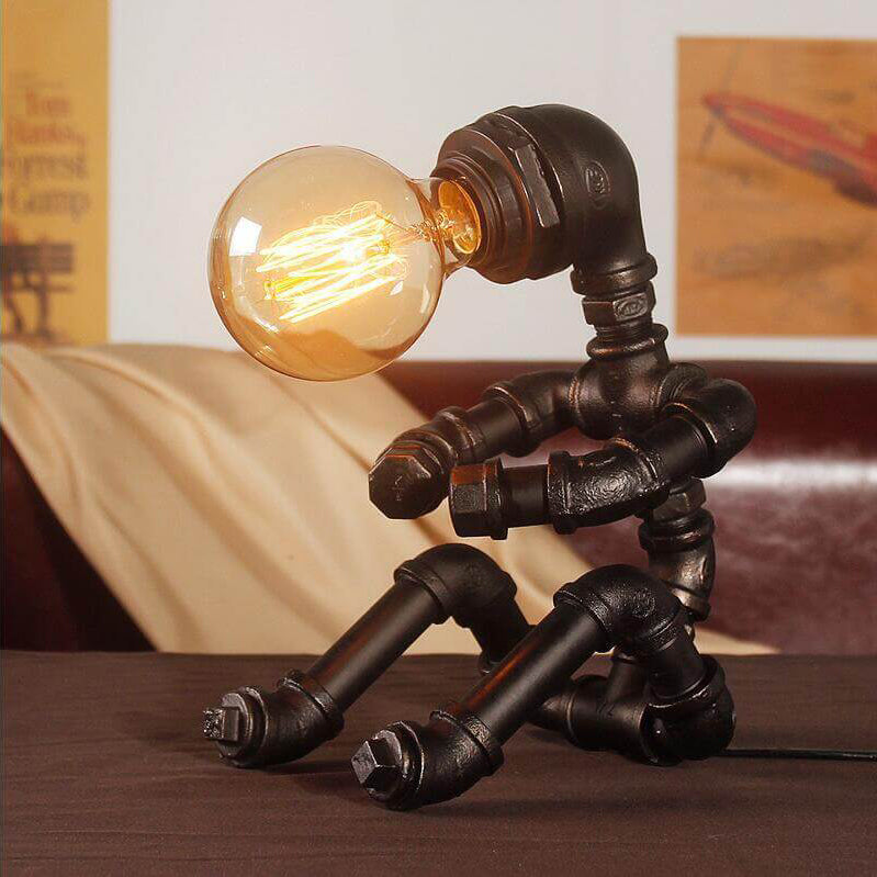 Personality Iron Pipe Robot Table Lamp