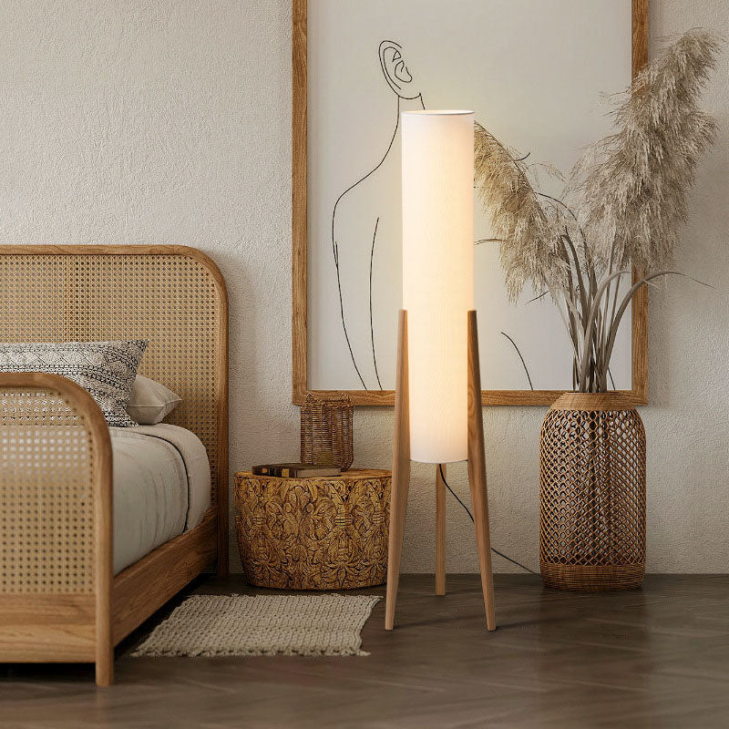 Traditional Chinese Fabric Cylinder Floor Lamp