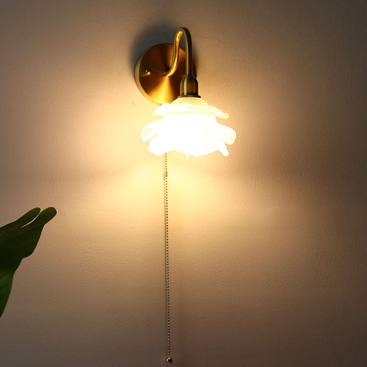 Floral Frosted Glass Pull Wall Lamp