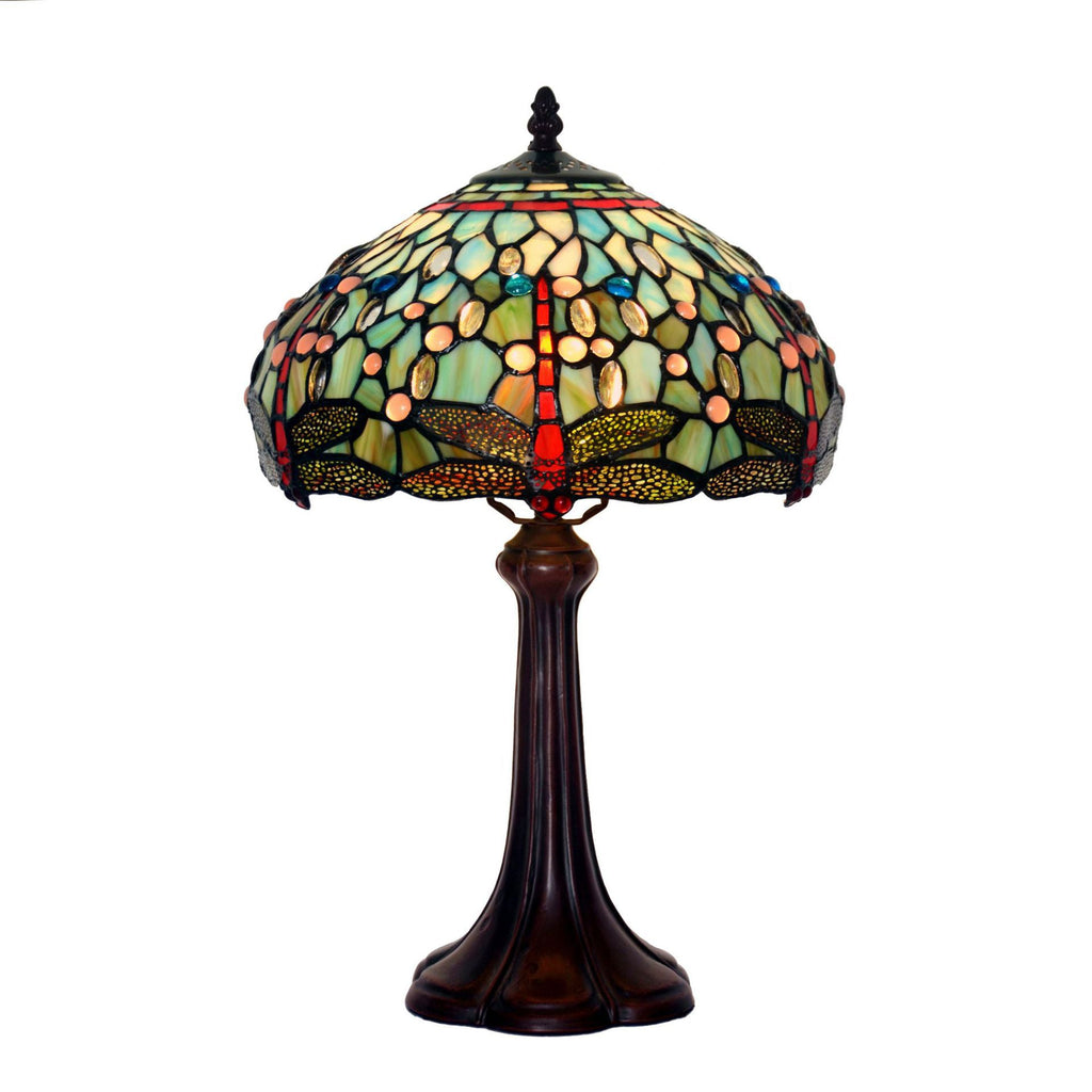 Stained Glass Drum-Shaped Dragonfly Table Lamp