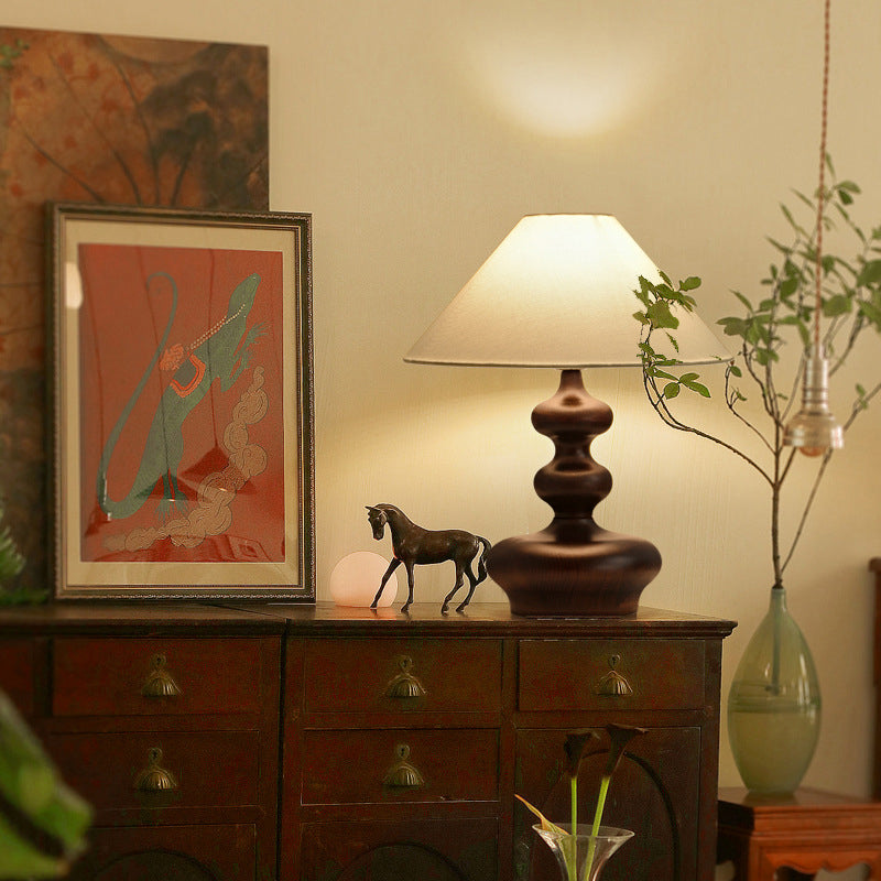 Ash Wood Linen Trapezoid Table Lamp