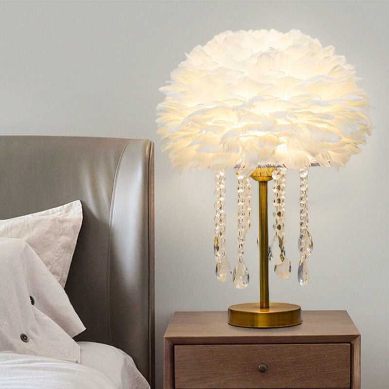 Feather Round Crystal Beads Table Lamp