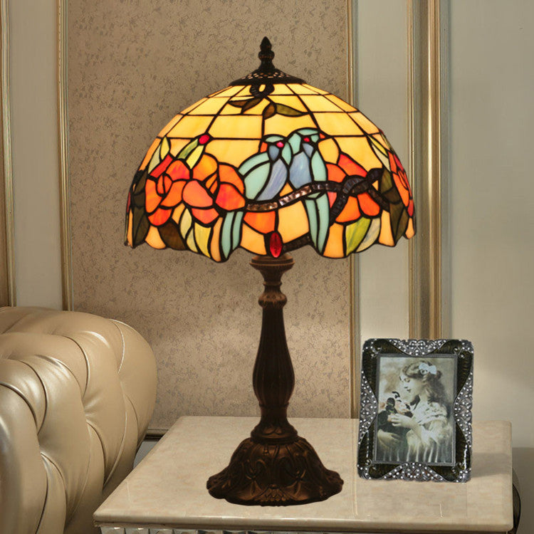 Stained Glass Rose Flower Table Lamp