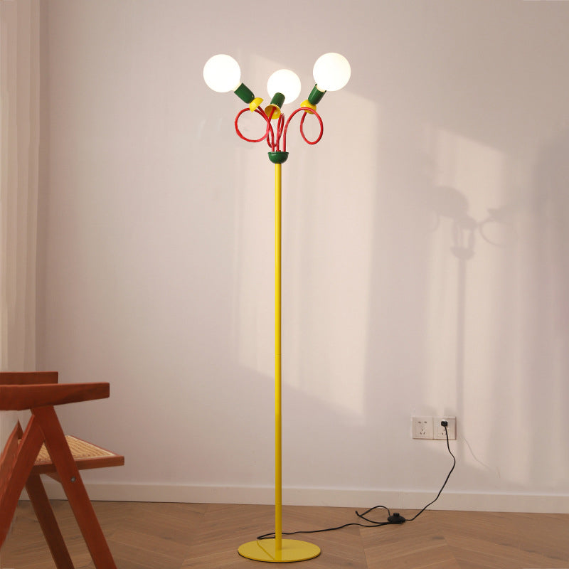 Curved Pole Round Ball 3-Light Floor Lamp