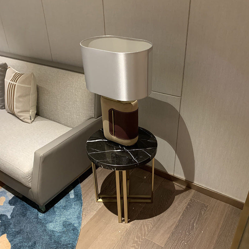 Rectangular Oval Leather Iron Table Lamp