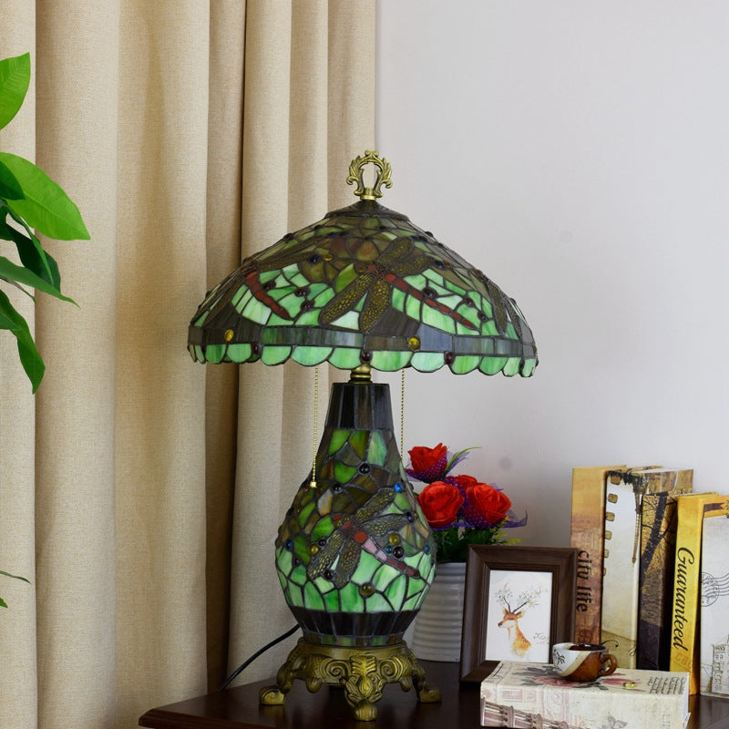 Green Dragonfly Oval 3-Light Table Lamp
