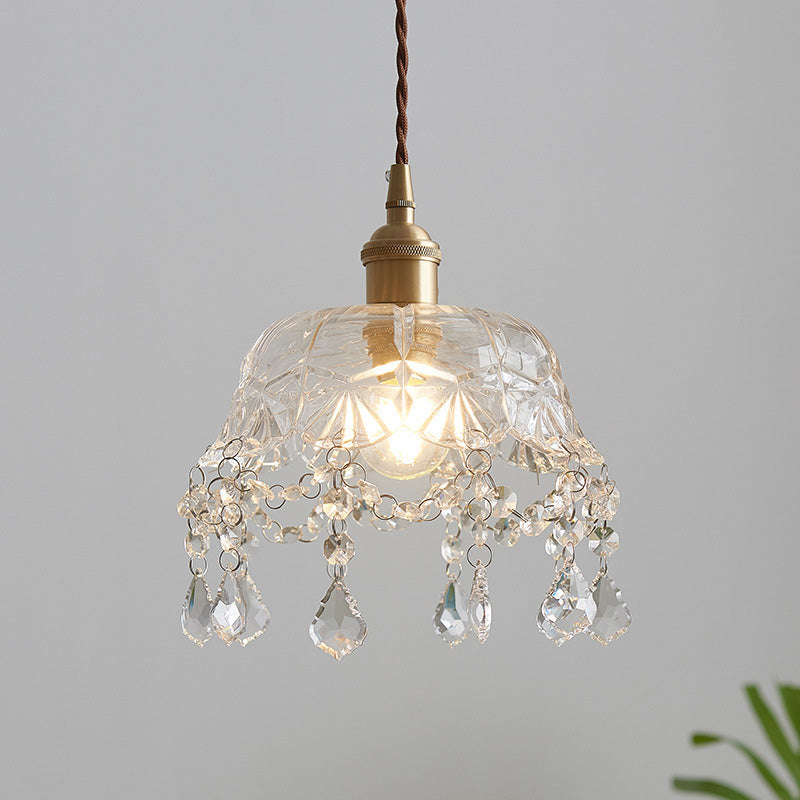 Round Carved Brass Glass Wall Lamp