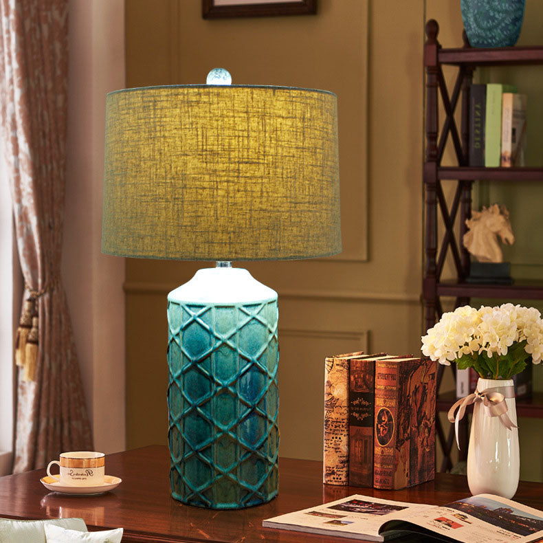 Cylinder Stripe Ceramic Fabric Table Lamp