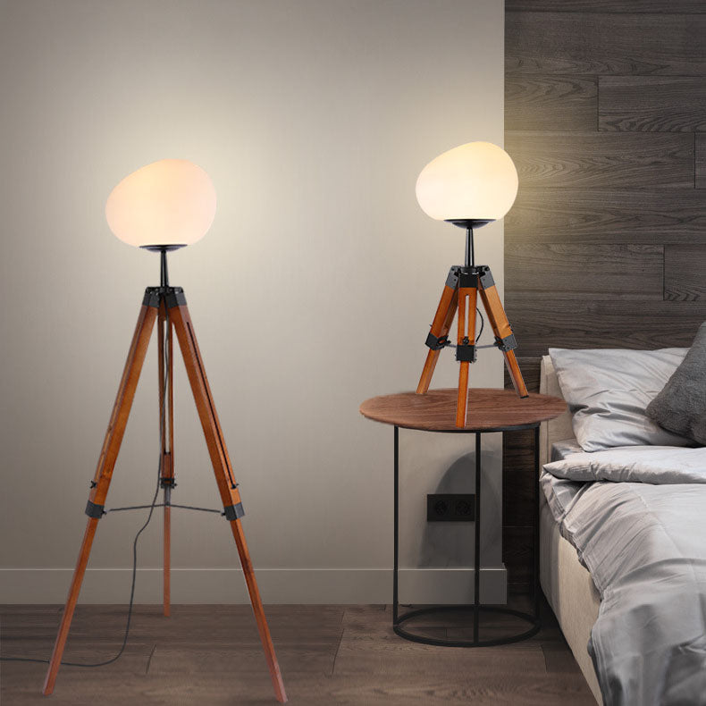PE Round Wood Tripod Floor Lamp