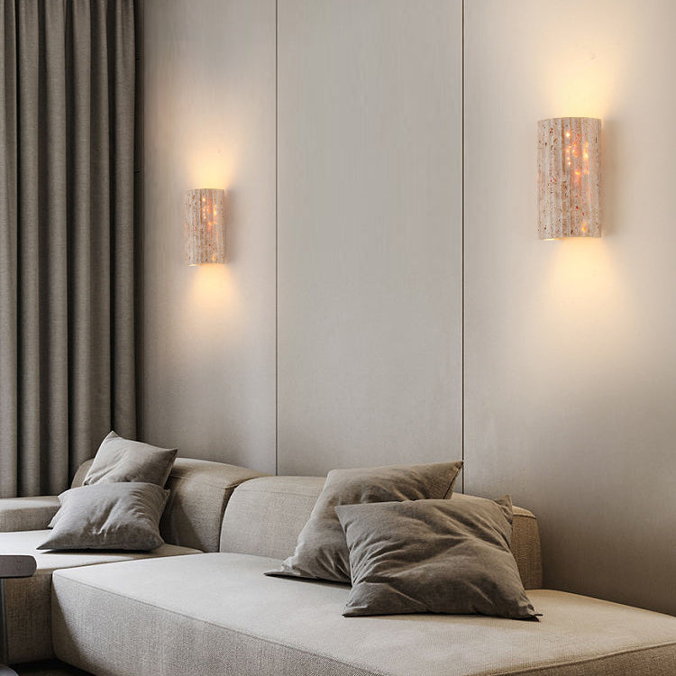 Striped Beige Travertine Semicircle Wall Lamp
