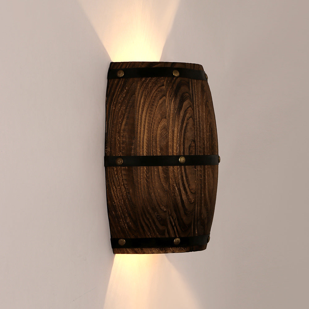 Wood Wine Barrel Design Wall Lamp