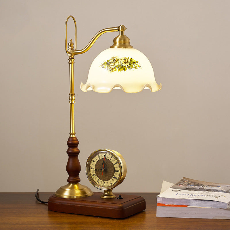 Floral Solid Wood Copper Table Lamp