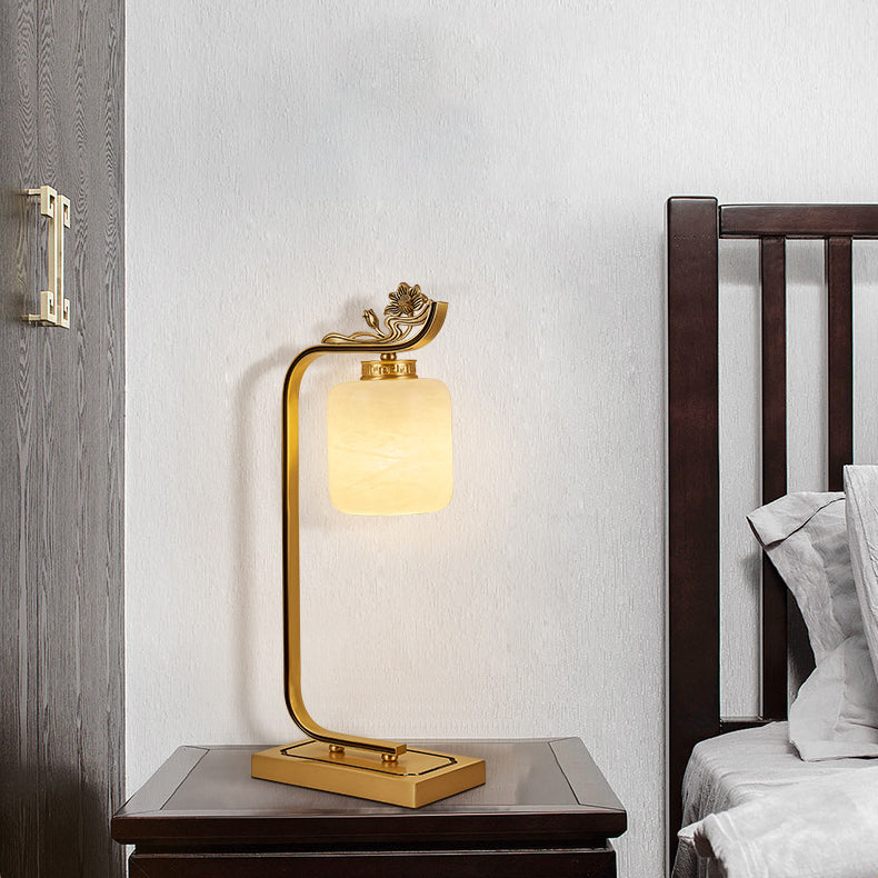 Lantern Cylinder Copper Glass Table Lamp