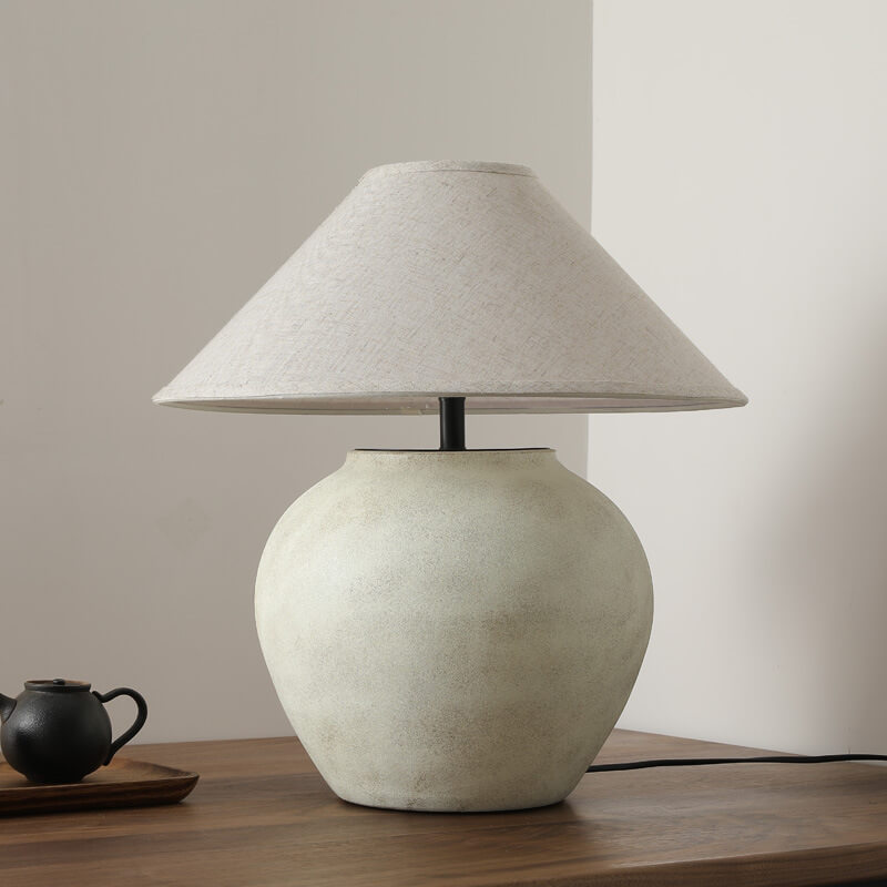 Linen Fabric Cone Ceramic Table Lamp