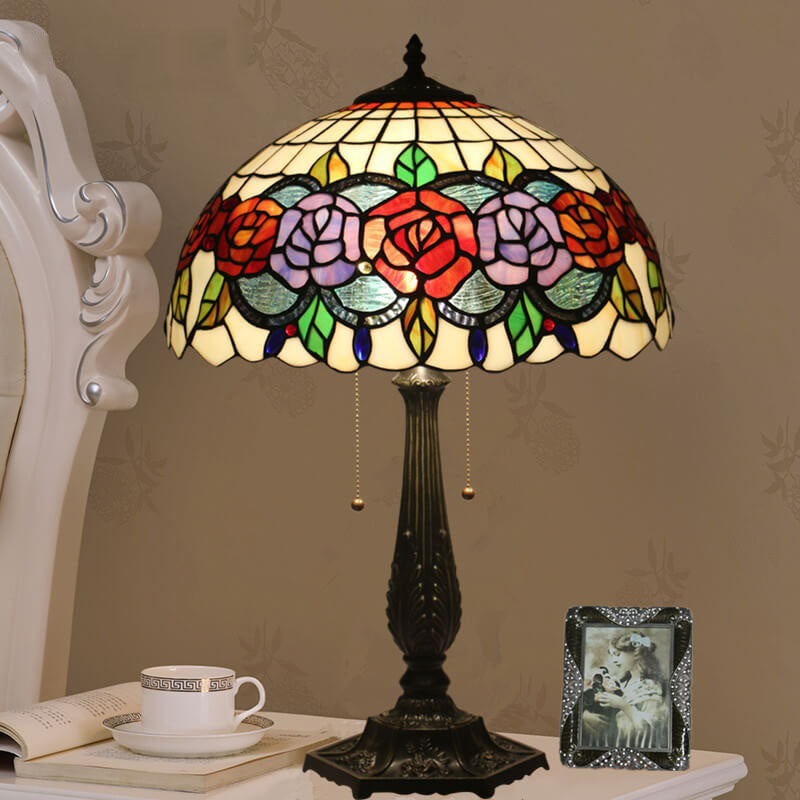 Rose Stained Glass Dome 2-Light Table Lamp