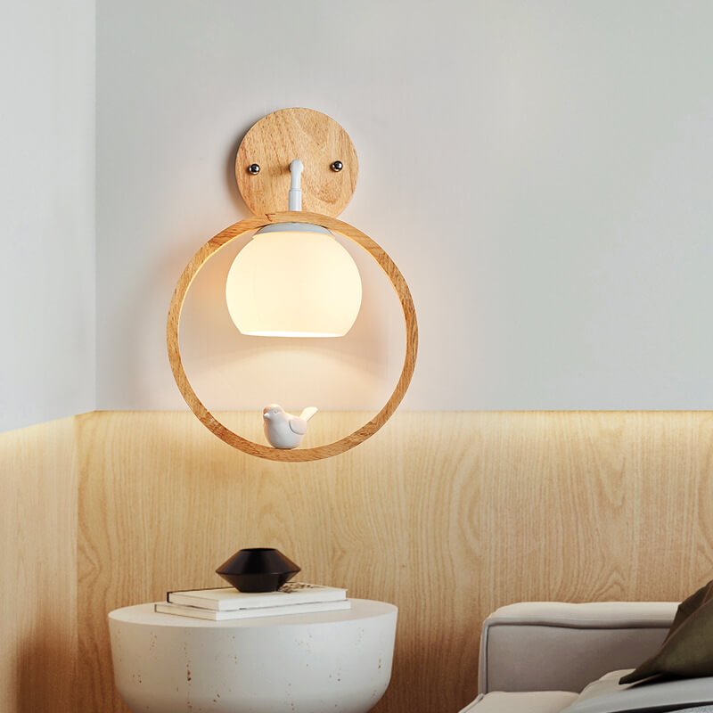 Glass Wood Ring Bird Wall Lamp