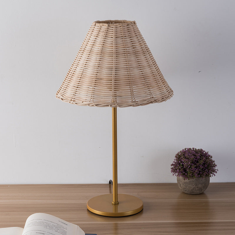 Round Trapezoidal Cylinder Rattan Table Lamp