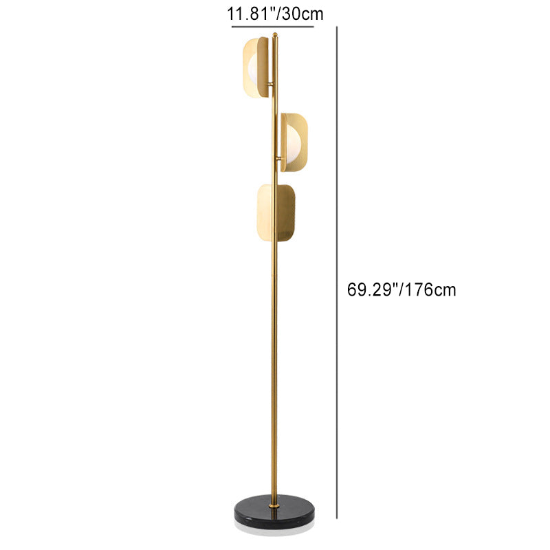 Folding Square Metal Marble 3-Light Floor Lamp