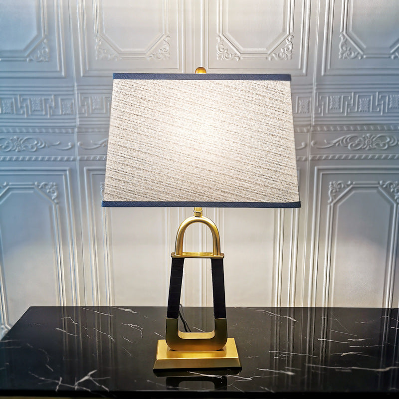 Rectangular Metal Leather Fabric Table Lamp