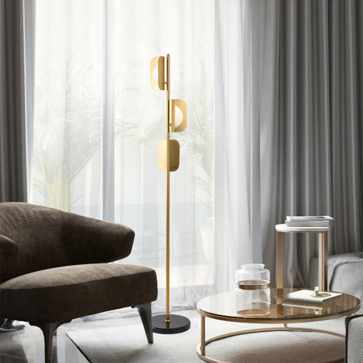Folding Square Metal Marble 3-Light Floor Lamp