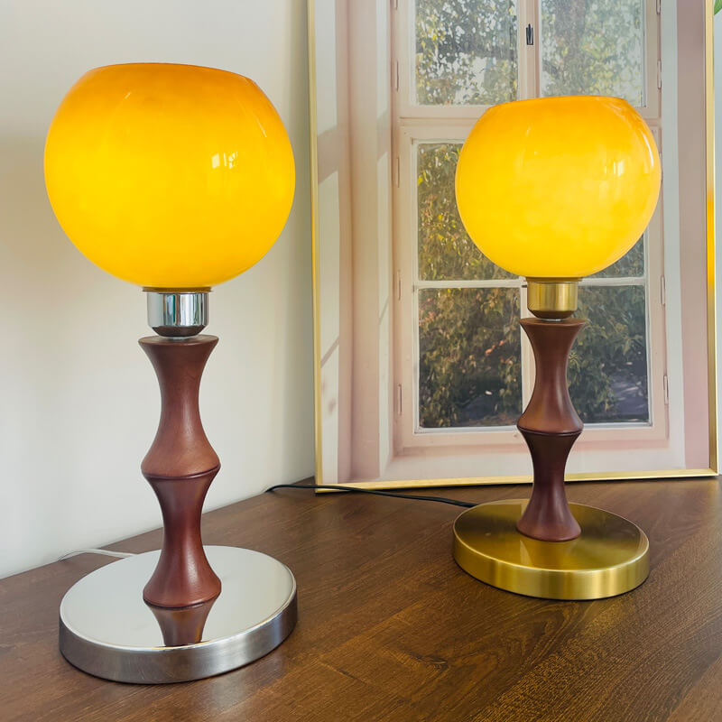 Spherical Glass Wood Table Lamp