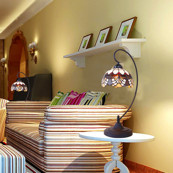 Iron Glass Floral Whelk Table Lamp
