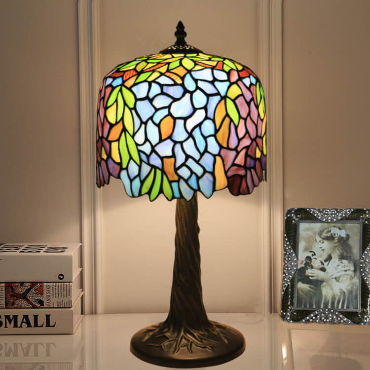 Colored Flower Glass Cylinder Table Lamp