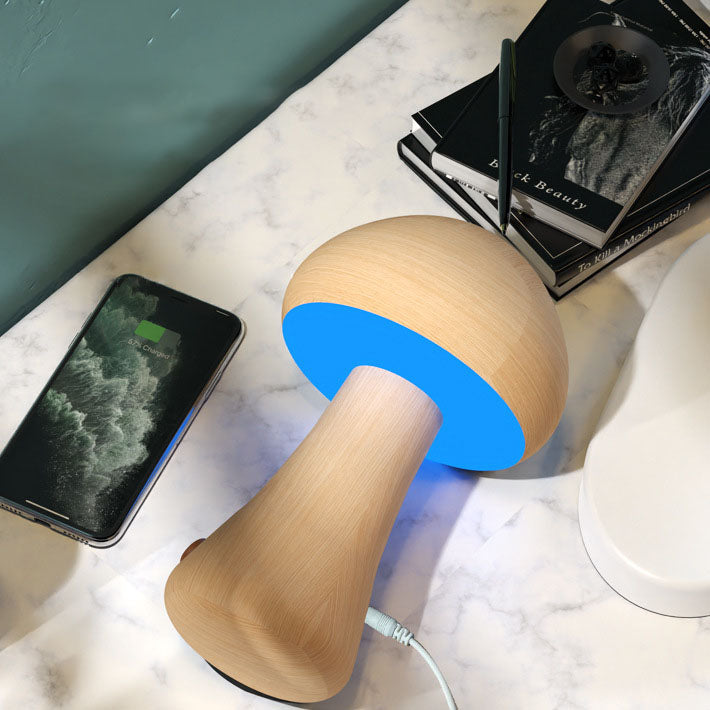 Mushroom Rubberwood Beechwood Bedroom Table Lamp